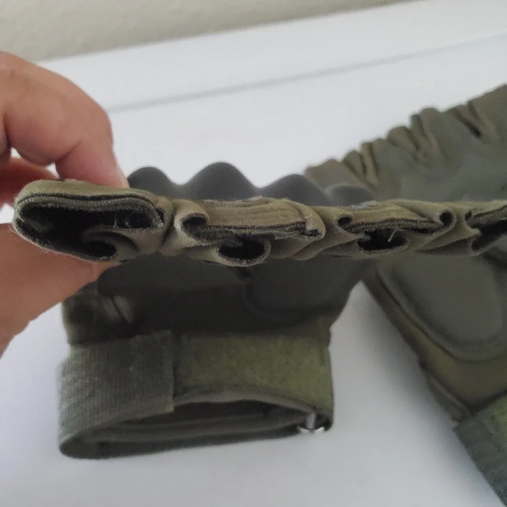 Tactical Fingerless Gloves Olive Green Hard Knuckle Military Style Half Finger - Picture 9 of 11
